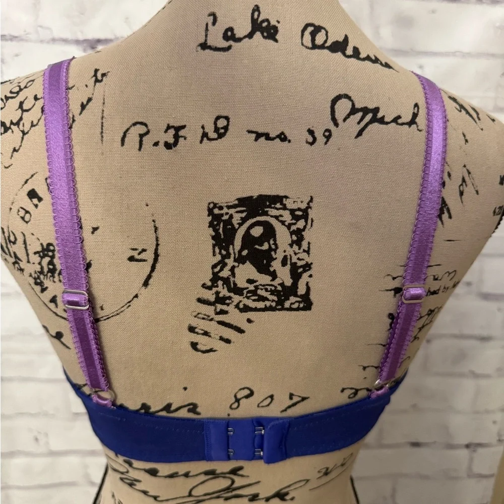 Adore Me‎ Hannah Bra Unlined Balconette Size 34DD Blue Purple Lace Underwire